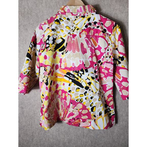 SPORTELLE Red Yellow Multicored 90's Style Full Zip 3/4 Sleeve Jacket SZ L - Picture 2 of 8